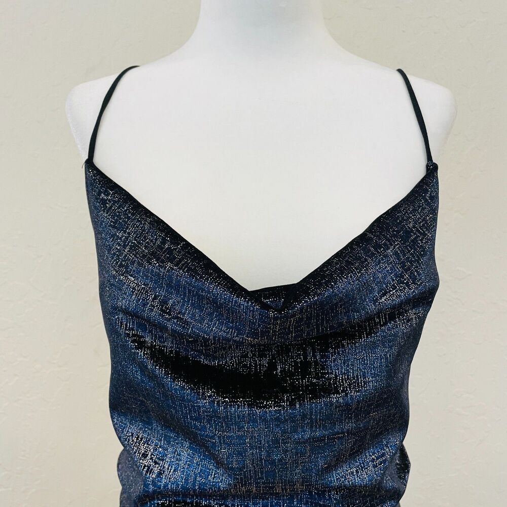 ~ New MissGuided 8 Dress Blue Mini Midnight/Navy Sleeveless Bodycon Sparkly NWOT - Picture 2 of 11